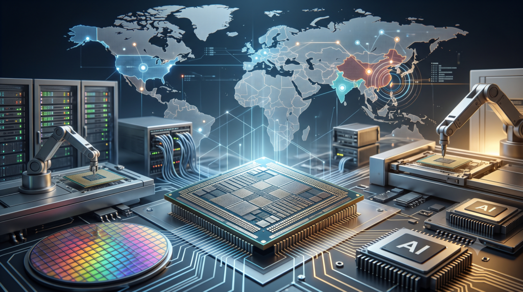 Advanced semiconductor chip representing AI, global supply chains and geopolitical technology competition