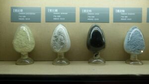 Samples of rare-earth minerals at a geology exhibition in Hohhot, Inner Mongolia